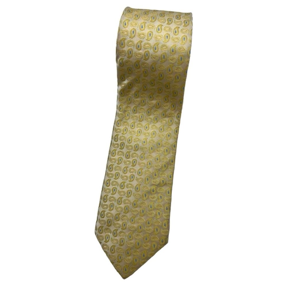 BROOKS BROTHERS Men's 100% Silk Necktie DESIGNER Tie Gold Paisley W:3.4" EUC